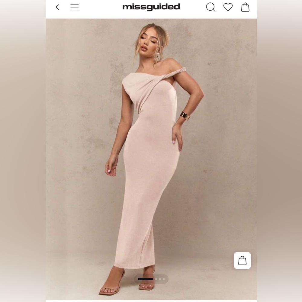 Missguided One-Shoulder Blush Pink Twist-Sleeve Gown